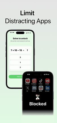 Blocking distracting apps with a mindful pause challenge
